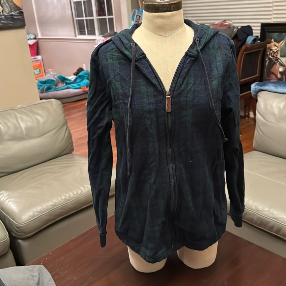 L.L. Bean blue and green plaid soft flannel jacket size medium